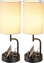 Dreamholder Table Lamp with 3 USB Charging Ports, Modern Desk Lamp with AC Outlet and Phone Stands, Perfect Bedside Lamp for Bedroom, Living Room, Office (Pack of 2), Cream