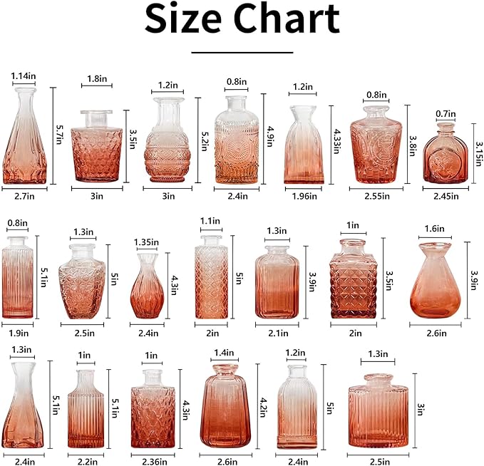 Amber Glass Bud Vase Set,20Pcs Small Glass Vase for Flowers, Clear Bud Set in Bulk,Mini Single Vintage Design for Centerpiece Rustic Wedding Decorations Home Table Flower Décor