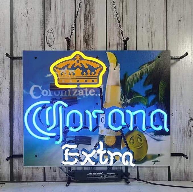 Neon Signs Beer Bar Bedroom Light Compatible For Corona Extra Crown Tree Glass Neon Signs for Office Hotel Pub Cafe Birthday Party Man Cave Neon Light Art Wall Lights 24 X 20 Inches