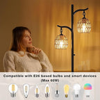 9MMML Rattan Floor Lamp for Living Room, Boho Floor Lamp with 2 Hanging Rattan Lamp Shade, 67'' Farmhouse Dimmable Black Standing Lamp with Rotary Switch for Bedroom, 2 x 800LM LED Bulbs Included