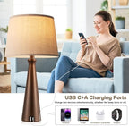 Seealle Modern Table Lamps Set of 2 - Touch Bedside Lamp for Nightstand with USB C+A,3-Way Dimmable Brown Nightstand Lamps for Living Room Bedroom End Table with Oat Shade(Bulb Included)
