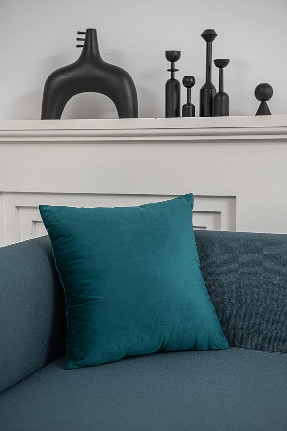 Throw Pillow Cases 22x22 Teal: 2 Pack Cozy Soft Velvet Square Decorative Pillow Covers for Farmhouse Home Decor