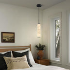 LMQNINE Natural Alabaster Pendant Lights for Kitchen Island White Marble Long Tube Chandelier Modern Black Ceiling Light Fixtures for Bedroom Dining Room Table Living Room Hallway(S-1Pack)