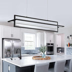 Modern LED Linear Rectangle Chandelier Dimmable 35.4” Kitchen Island Lighting, Contemporary Hanging Linear Led Pendant Chandelier Light Fixture for Dining Room Hallway Bar Black
