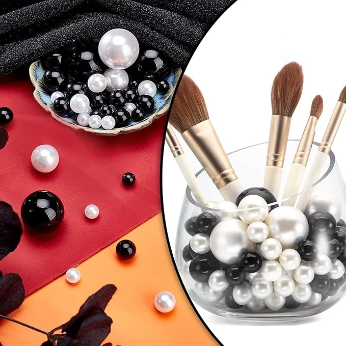 200 PCS Black White Vase Fillers, Pearls Bead for Centerpieces Vases, 10/14/20 MM No Hole Beads, Fake Pearls for Wedding Birthday Anniversary Theme Party Table Centerpieces Decor