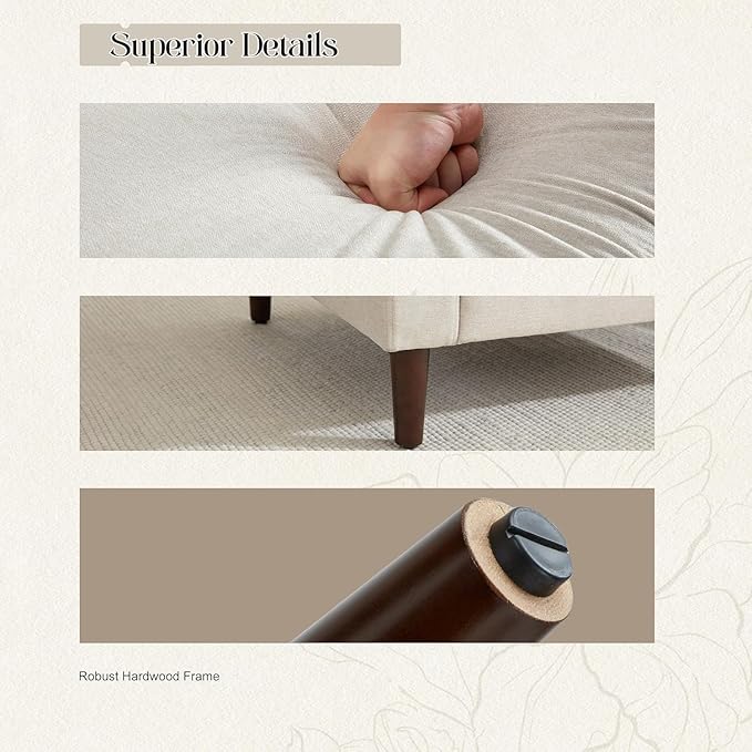 Mid-Century Accent Chair,Modern Linen Fabric Armchair for Living Room,Comfy Upholstered Reading Accent Chairs for Bedroom,Single Sofa Chair with Wood Legs (Beige, 2 Pack)