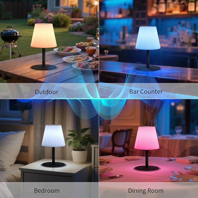 Set of 2 Shower Lamp with Dual Pairing Speaker, IP44 Water-Resistant Outdoor Lamp, Rechargeable Cordless Table Lamp with Speaker & RGB, Suitable for Inside Shower Bathroom Patio Garden