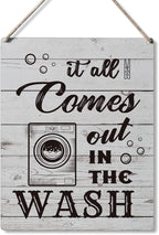 Qious Laundry Sign Gift Farmhouse It All Comes Out in the Wash Wooden Hanging Sign Plaque Rustic Wall Art Decor for Home Laundry Decoration 10 x 8 Inches