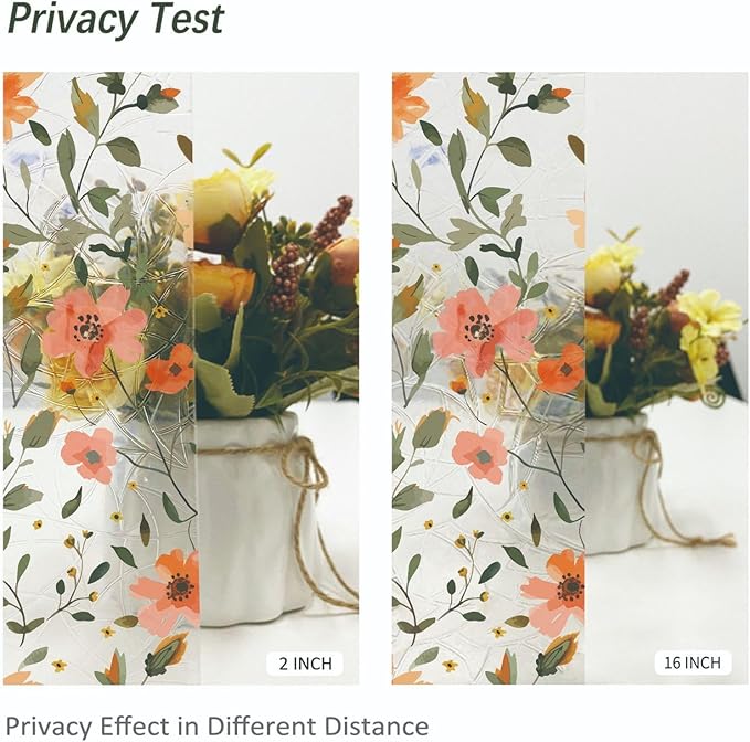 Window Film, Stained Glass Window Privacy Film, Watercolor Flowers Double Sided Non-Adhesive Glass Window Clings Stickers for Home Office Living Room Windows Door Decor