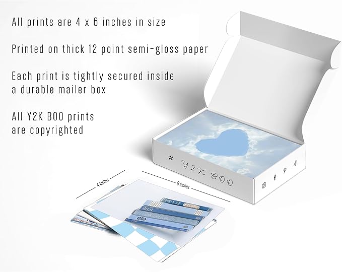 Y2K BOO Baby Blue Wall Collage Kit - 100 Aesthetic Light Blue Posters for Teen Girl Room Decor, 4"x6" Minimalist Prints for Dorms, Bedrooms & College Apartment Wall Art