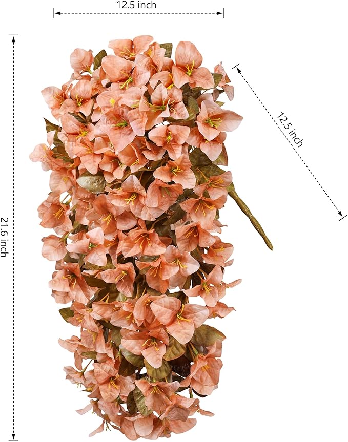 Bougainvillea Artificial Flowers Plants for Outdoors Outside Fall Autumn Decoration, 2 pcs Faux Silk Long Trailing Vines UV Resistant Look Real Brown Fake Flowers for Front Door Porch Planter Urn Yard