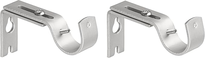 Amazon Basics Heavy Duty Adjustable Curtain Rod Wall Bracket Hooks for 1 Inch Rod, Set of 2, Silver Nickel