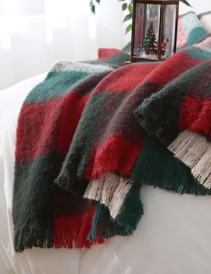 ZonLi Christmas Plaid Throw Blanket, Decorative Blankets