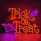 Trick or Treat Neon Sign for Wall Decor Dimmable LED Neon Halloween Light for Wall Decor, LED Halloween Light Up Sign Decor for Wall Bedroom Home Bar Halloween Party Decor Halloween Present for Trick or Treat Party Backdrop