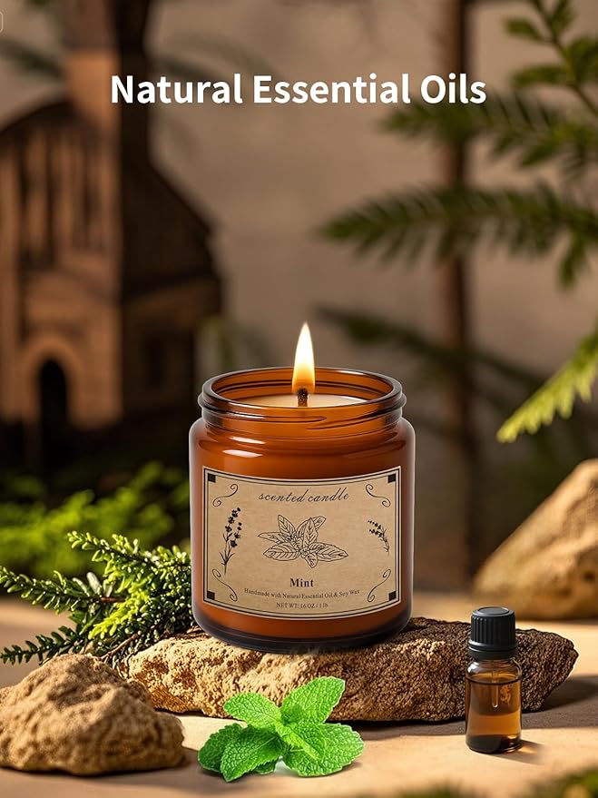 Home Scented Candles, 16oz Large Jar Scented Candle – Mint Soy Wax Candle with 100 Hour Burn Time, Long Lasting Aromatherapy Candle for Cooling Freshness, Relaxing Home Fragrance & Gift Candles