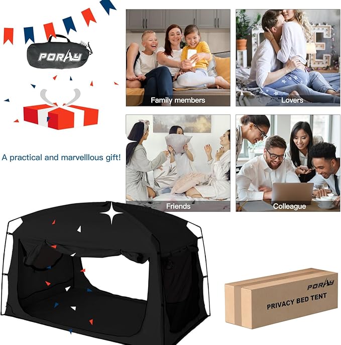 Bed Tent,Portable Privacy Sleeping Bed Canopy,Blackout 90% Drapes for Kids and Adult,Indoor Space Tent with Breathable Large Mesh Windows