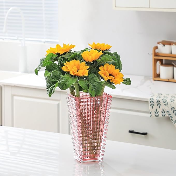 MCMCNCUIU Crystal Glass Vase, Large Crystal Vases for Flowers, Large Flower Vase, Pink Modern Vases for Living Room, Bedroom, Kitchen, Dining Table, Mantle, Wedding, 11 Inches