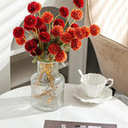 6 Artificial Silk Flowers + 3 Eucalyptus, Artificial Chrysanthemums with Stems for Home Decor, Burnt Orange and Red Mix