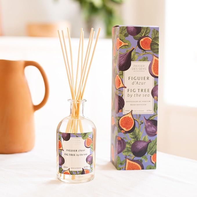 Panier des Sens – Fig Tree Reed Diffuser 8.1 fl.oz – Long Lasting Fragrance 5+ Months - Elegant Home Decor - Oil-Based Scent Diffuser - Made in France Home Fragrance - 90% Natural Ingredients