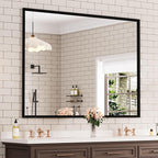 WEER 48X36 Inch Black Bathroom Mirror, Rectangular Framed Mirror for Bathroom, Matte Black Wall Mounted Large Vanity Mirror, Farmhouse Mirror, Tempered Glass, Anti-Rust, Horizontal or Vertical