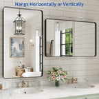 WEER Black Bathroom Mirror for Wall, 40X24 Inch Matte Black Mirror, Rectangular Black Metal Framed Vanity Mirror with Tempered Glass, Rounded Corner, Anti-Rust (Horizontal/Vertical)