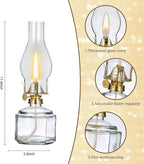Set of 2 Vintage Large Kerosene Lamp Classic Rustic Oil Lamps for Indoor Use Home Decor Clear Glass Kerosene Hurricane Lantern for Tabletop Decor Emergency Lighting Oil Lantern 11.4 Inch