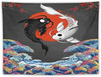 Houselerax Japanese Koi Fish Tapestries, Yin Yang Big Wave Cherry Blossom Tapestry Wall Hanging for Bedroom Living Room Office Decor 40"x30"