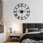 1st owned Large Wall Clock Metal Retro Roman Numeral Clock, Modern Round Wall Clocks Almost Silent, Easy to Read for Living Room/Home/Kitchen/Bedroom/Office/School Decor (Black, 24 Inch)