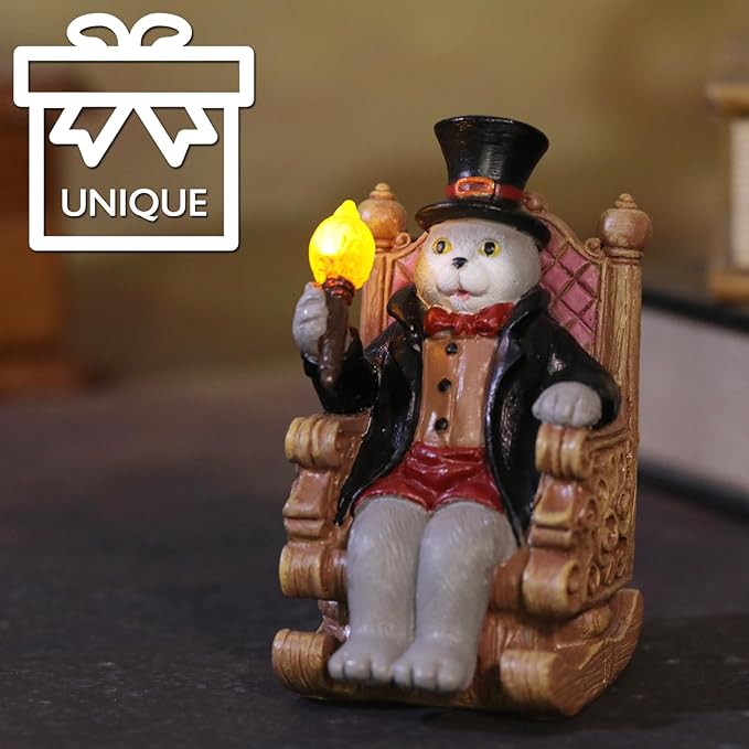 Whimsical Cat Garden Decor Statues Outdoor Solar Lights for Yard Art Fall Home Halloween Decoration Figurine Lawn Ornament - Unique Cat Lovers Gifts for Housewarming Gardening Women Mom Grandma