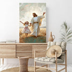 XWNLTEPK Dancing Day Christian Painting Jesus With Girl Christian Wall Art Bible Jesus Dancing With Little Girl Print Canvas Wall Art Poster