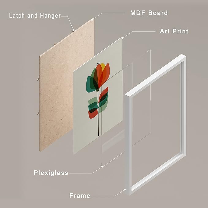 SIGNWIN Framed Mid-Century Modern Retro Botanical Flower Garden Wall Art, Set of 4 Abstract Geometric Wall Decor Prints, Nature Wilderness Wall Décor for Living Room, Bedroom - 11"x14" White