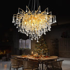 31.5 Inch Modern Crystal Chandeliers,10-Light Gold Tree Branch Chandelier Hanging Light Fixtures,Raindrop Chandeliers for Dining Room,Living Room
