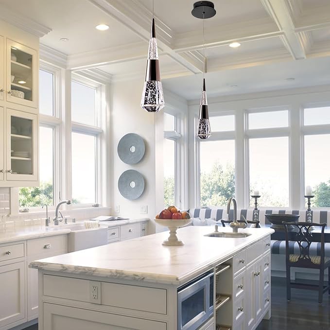 Led Pendant Light, 1 Pack Pendant Light Kitchen Island Lighting Fixture,Black Ceiling Hanging Pendant Light Fixture