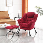 Lazy Chair and Ottoman, Large Accent Lounge Chair with Armrests and a Side Pocket, Modern Leisure Upholstered Sofa Reading Armchair with Footrest for Bedroom, Living Room, Dorm Rooms, Office