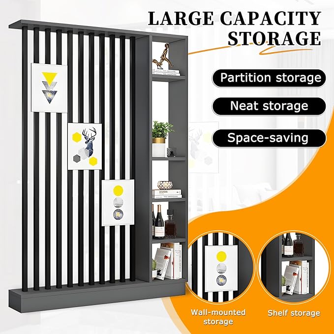 Wall Room Divider,Freestanding Room Divider with Shelves,Wood Room Divider Screen with Storage Cabinet, Wall Divider for Room Separation, for Home Office Decorative E 39.4×9.4×78.7in
