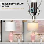 23" Pink Ceramic Table Lamps for Living Room, Modern Ceramic Lamps with Ginger Jar Design, Cute Bedside Lamp Set of 2, Elegant Bedroom Lamp for Nightstand Dining Room Side End Table Homedecor