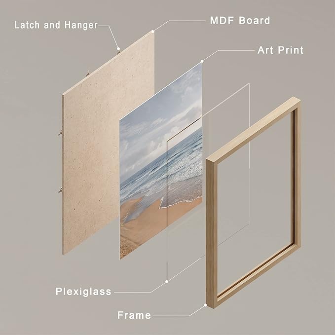 SIGNWIN Framed White Beach Grass Cloudy Ocean Sea Wave Horizon Wall Art, Set of 4 Landscape Colorful Wall Decor Prints, Nature Wilderness Wall Décor for Living Room, Bedroom - 12"x16" Natural