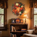 Fall Wreaths for Front Door 24 Inch with Realistic Pumpkin Hydrangea Peony Dahlia Flower, Thanksgiving Harvest Autumn Wreath for Indoor Outdoor Decor, Rustic Farmhouse Seasonal Decoration