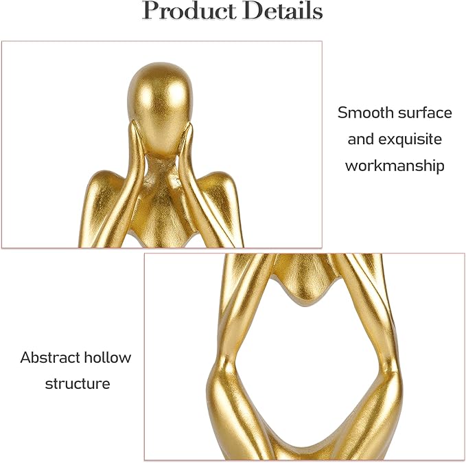 Sandstone Resin Thinker Style Abstract Sculpture Statue Collectible Figurines Home Office Bookshelf Desktop Decor (Small Gold, Focus)