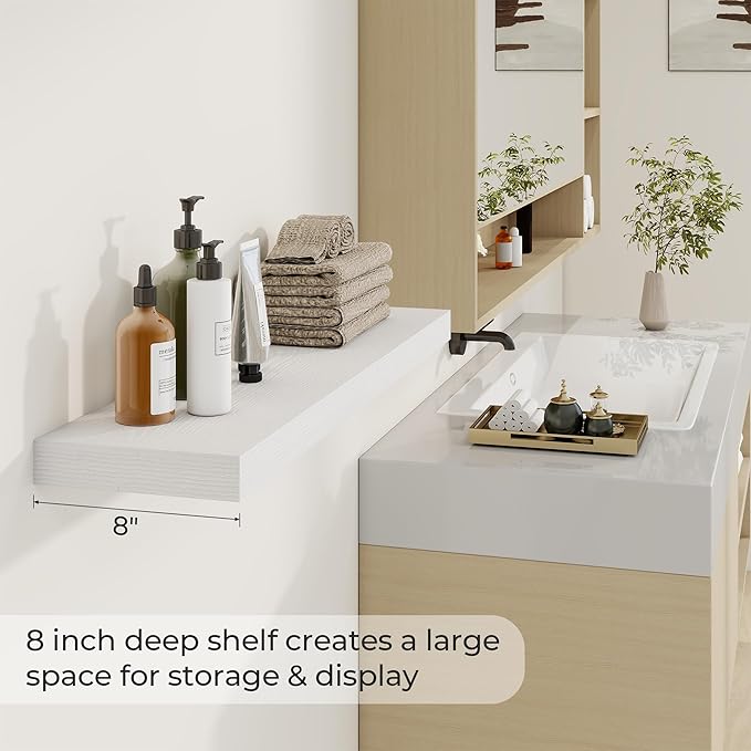Dreamland 36 inch Floating Shelves Wall Shelves for Office with Invisible Brackets, 8 inch Deep Shelves for Bathroom, Living Room, Kitchen, Office, 36x7.9 inch deep Set of 2, White