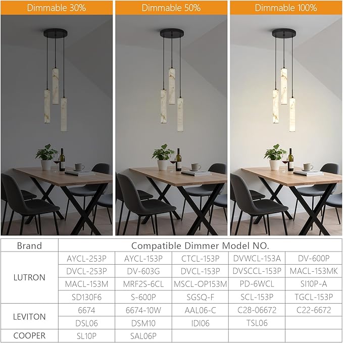 LMQNINE Natural Alabaster Pendant Lights for Kitchen Island White Marble Long Tube Chandelier Modern Black Ceiling Light Fixtures for Bedroom Dining Room Table Living Room Hallway(Y-3Light-Crackle)