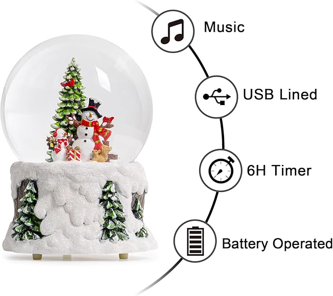 Snowmen Christmas Snow Globe, Musical Lighted with 6H Time Water Lantern with Swirling Glitter, Christmas Holiday Party Gifts and Decorations