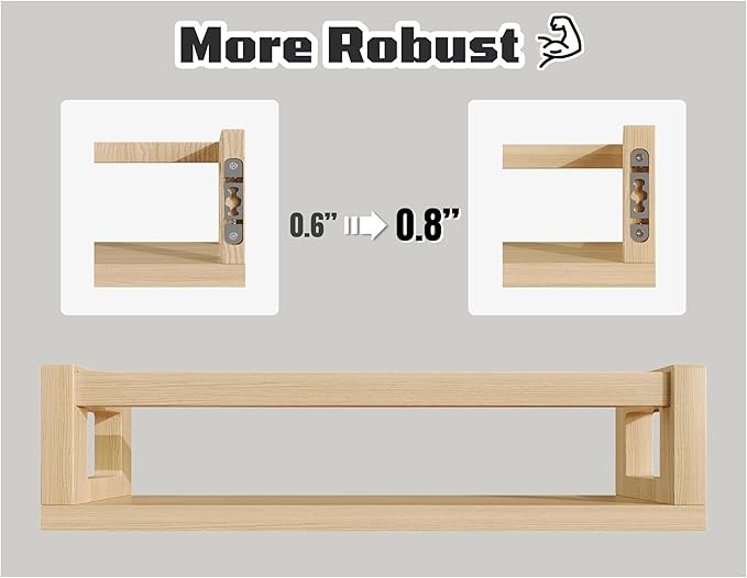 Upgraded Thick Floating Shelves - Multi-Use Wall-Mounted Bookshelves for Kids and Nursery, Ideal for Books, Toys, Spice Rack, Decor - NaturalWood