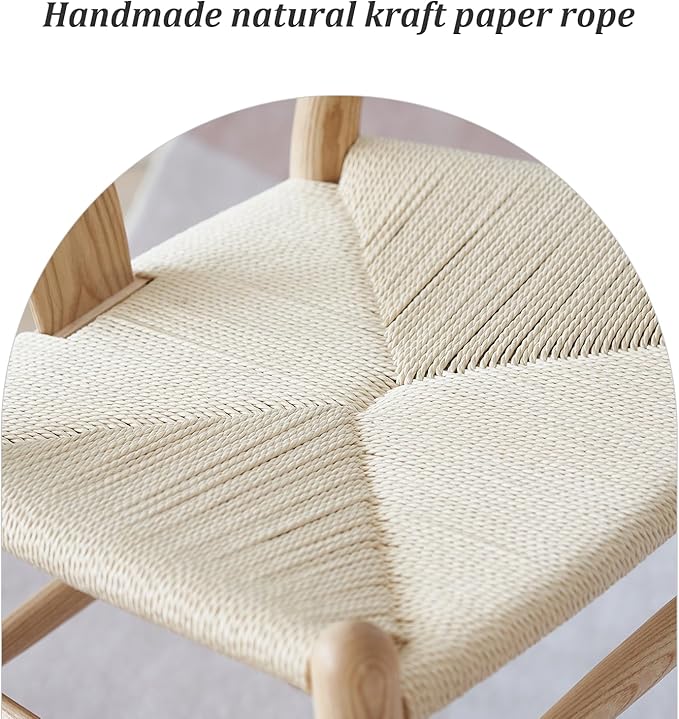 Wishbone Chair Natural Solid Wood Dining Chair/Hans Wegner Y Chair Rattan and Wood Accent Armrest Chairs - Ash Wood Chairs Set of 4 (Ash Wood + Natural Color)