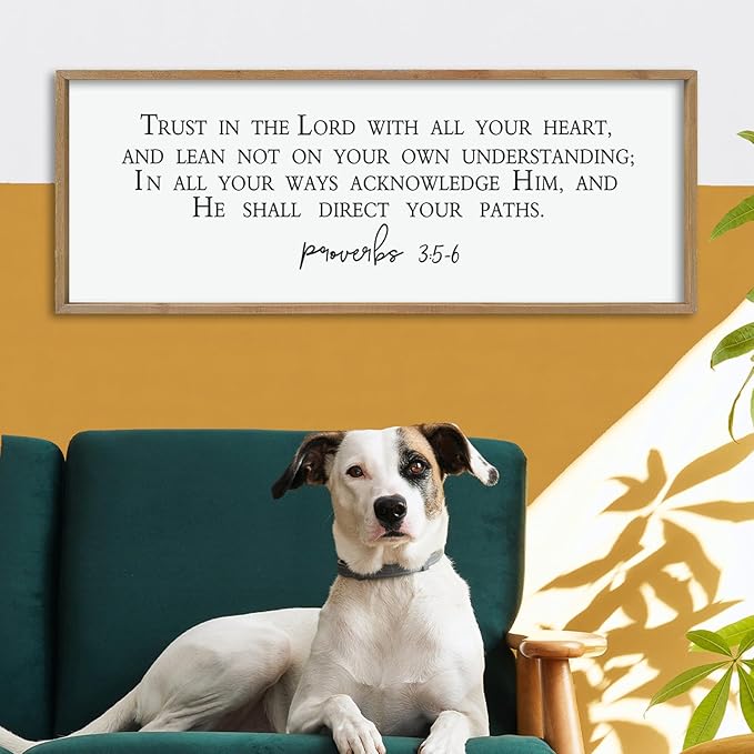 LuZhiQiang Trust in the Lord With All Thine Heart Wall Decor Art 40"×15" Bible Verse Proverbs 3:5-6 Sign Scripture Christian Large Wood Framed Hanging (Wood)