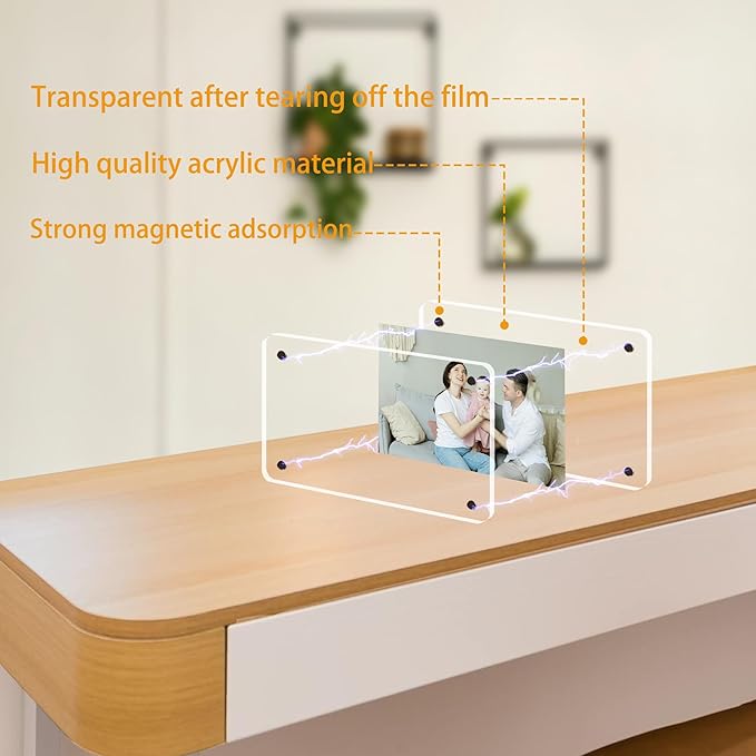 3 Pack acrylic fridge magnetic frame 6X4 Inch refrigerator photo magnet frames clear picture frames magnetic photos Display frame Double-Sided acrylic magnet frames(3pcs clear, 4x6 inch)