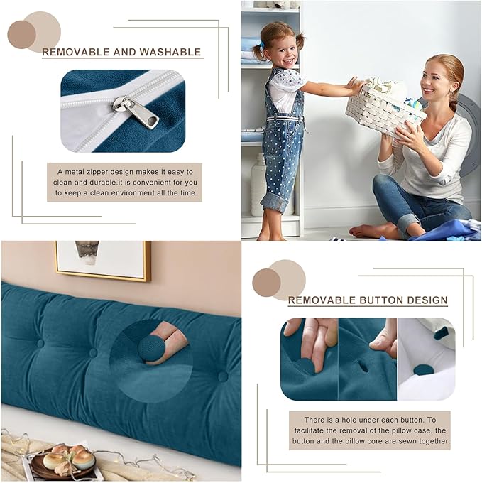 Large Triangular Headboard Pillows Long Backrest Positioning Support Bolster Cushion for Daybed Fluffy Quality Plush Body Wedge Pillow with Removable Cover(Navy blue-King-76x8x20in)