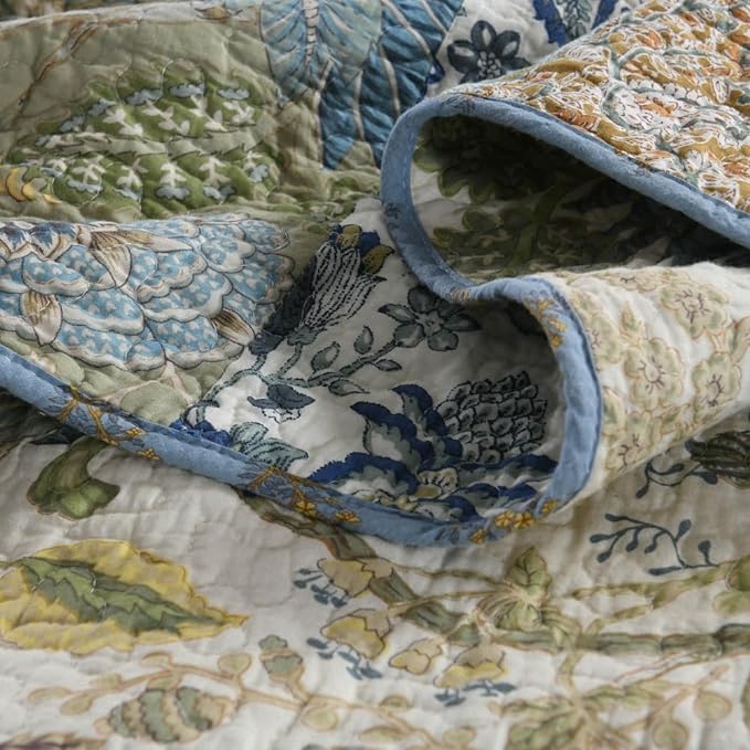 Cotton Bedspread Quilt Sets Reversible Bedding Coverlet Sets,3 Pieces Green Rustic Vintage Paisley Patchwork Bedspread, King Size