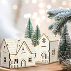 Hiboom 12 Pcs DIY Christmas Village Sets Wood Village Houses with Fence Christmas Mini Wooden House Gift for Winter Xmas Party Decorations