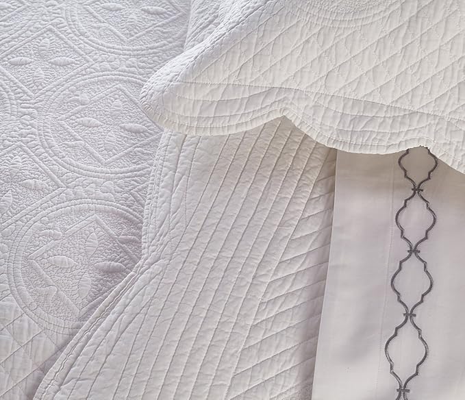 Calla Angel Sage Garden Luxury Pure Cotton Quilt, King, White